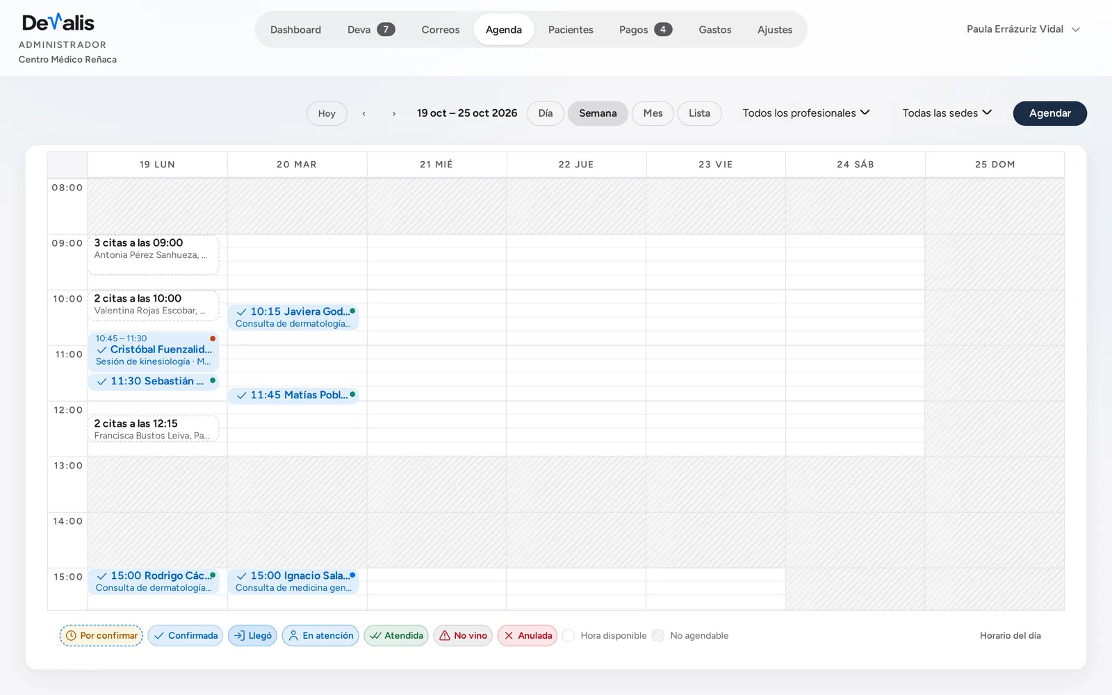 Agenda semanal en Devalis